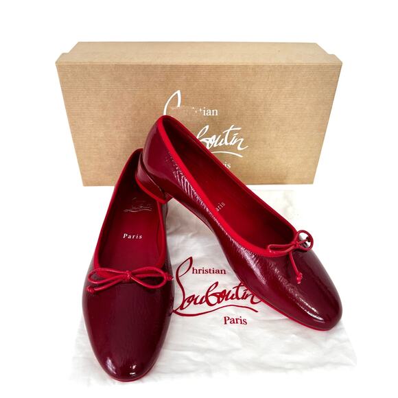 Christian Louboutin Sweetie Jane Flat Ballet Shoes Patent Leather Loubi Red 37.5 - Picture 1 of 14